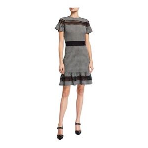 Michael Kors Black and White Plaid Dress with Lace Detail - Size Medium